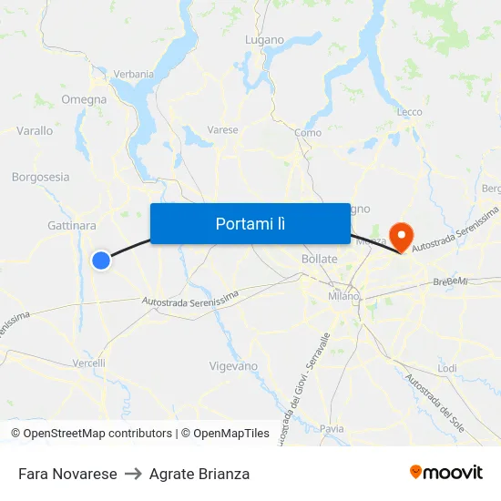 Fara Novarese to Agrate Brianza map