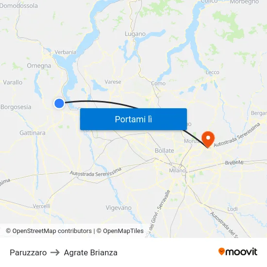 Paruzzaro to Agrate Brianza map