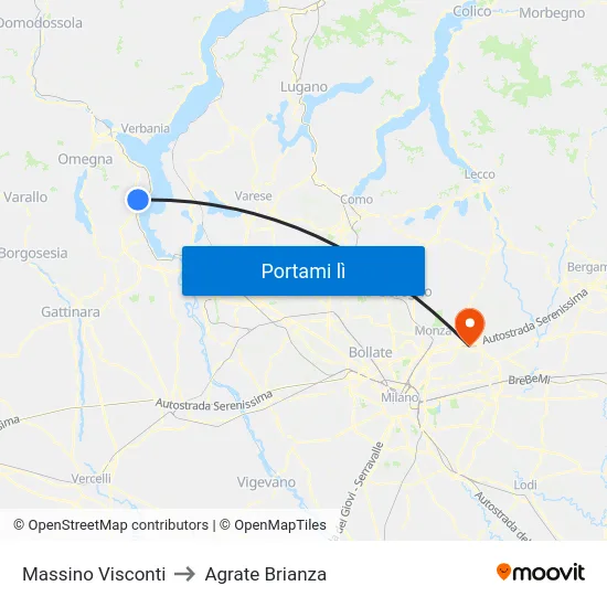 Massino Visconti to Agrate Brianza map