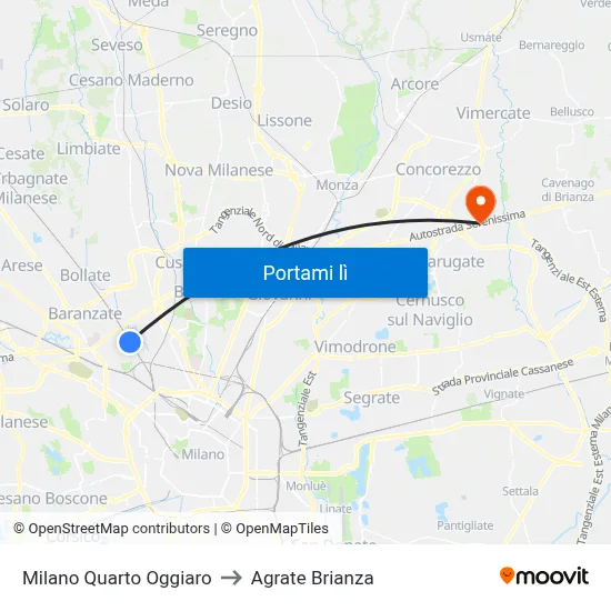 Milano Quarto Oggiaro to Agrate Brianza map