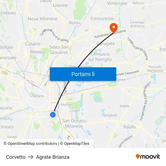 Corvetto to Agrate Brianza map