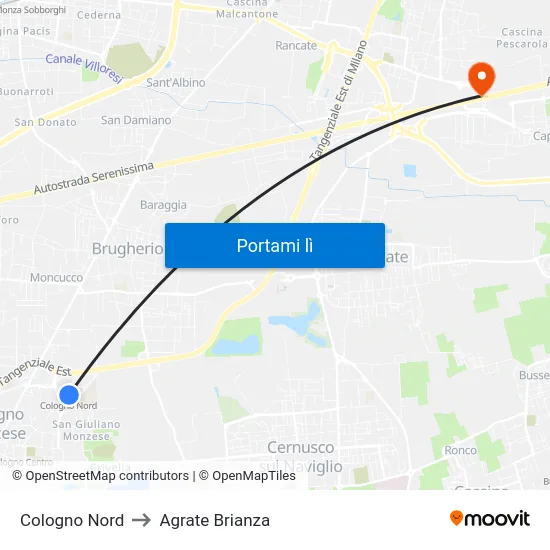 Cologno Nord to Agrate Brianza map