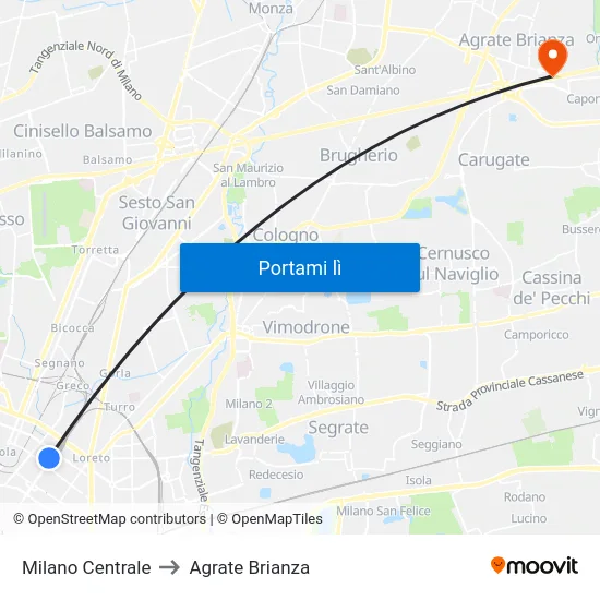 Milano Centrale to Agrate Brianza map