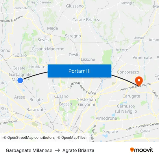Garbagnate Milanese to Agrate Brianza map