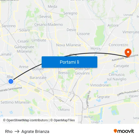 Rho to Agrate Brianza map