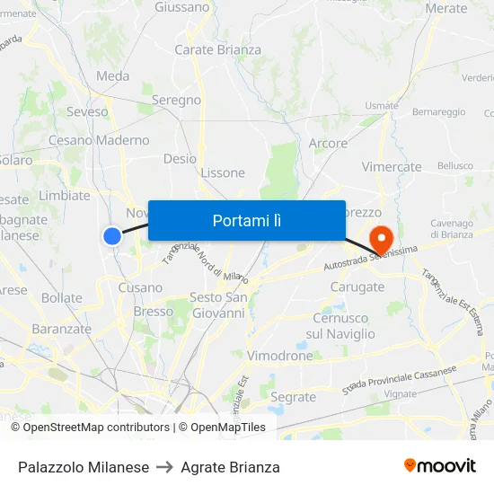 Palazzolo Milanese to Agrate Brianza map
