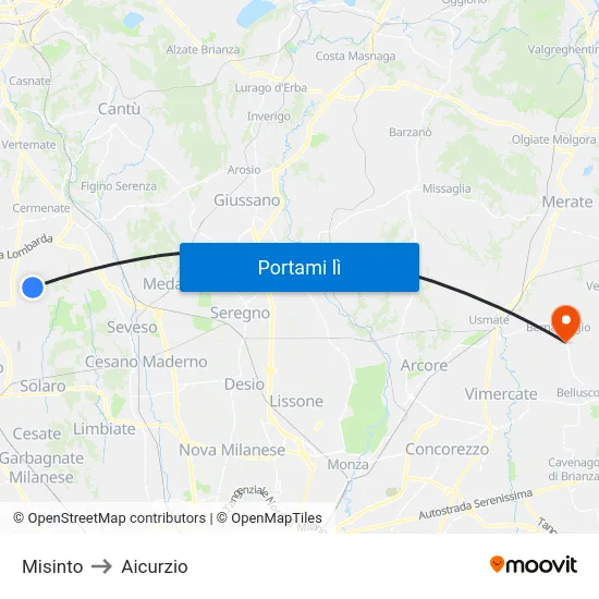 Misinto to Aicurzio map