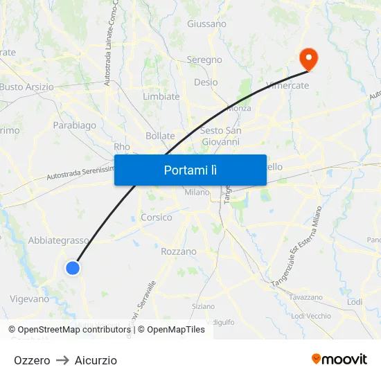 Ozzero to Aicurzio map