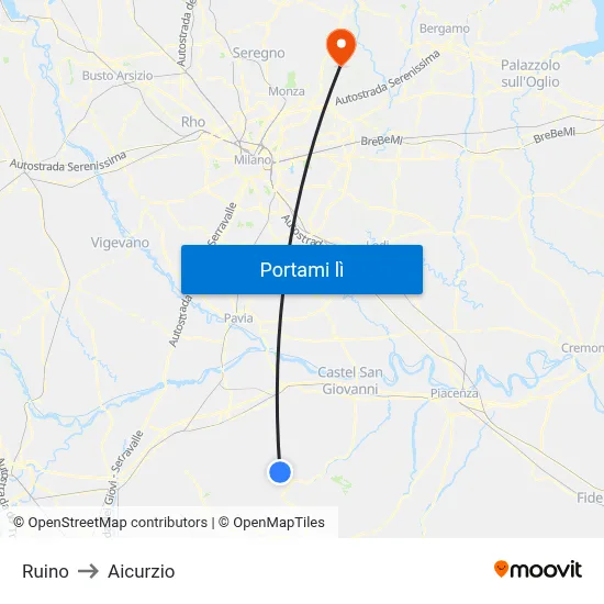 Ruino to Aicurzio map