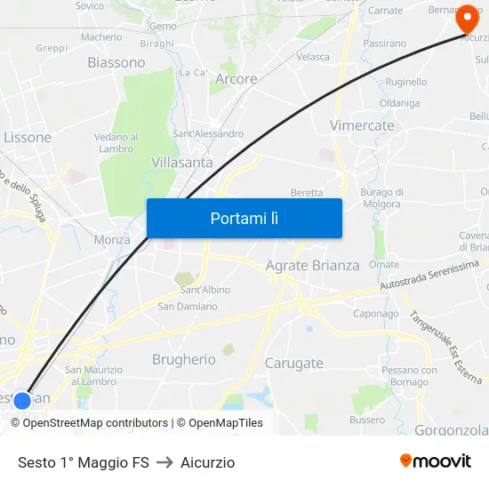 Sesto 1° Maggio FS to Aicurzio map