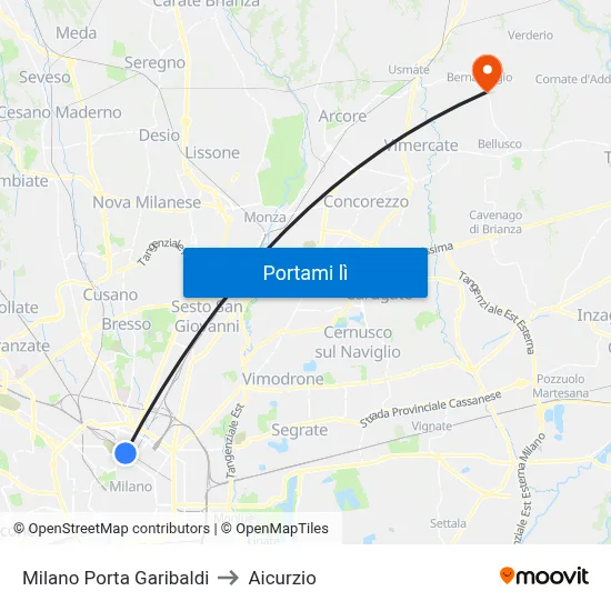Milano Porta Garibaldi to Aicurzio map