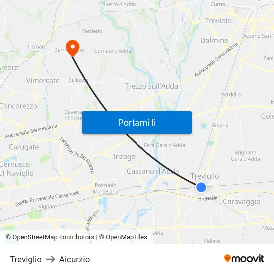 Treviglio to Aicurzio map