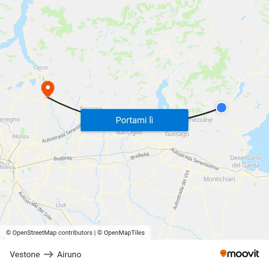 Vestone to Airuno map