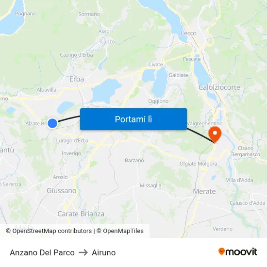 Anzano Del Parco to Airuno map
