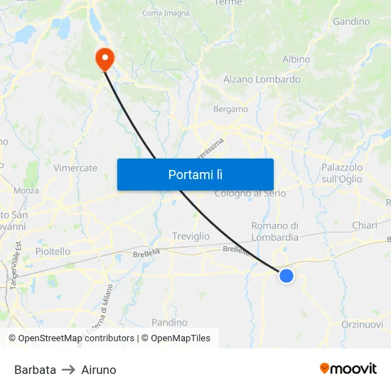 Barbata to Airuno map