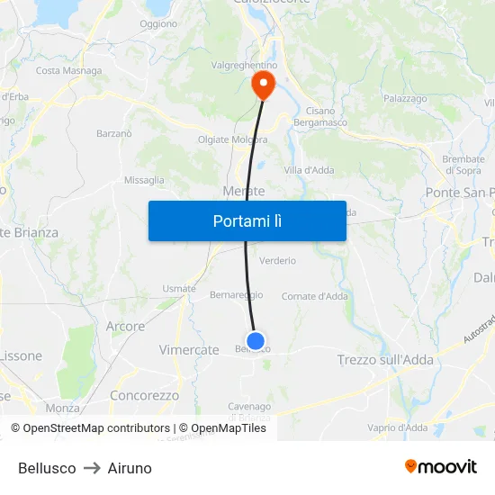 Bellusco to Airuno map