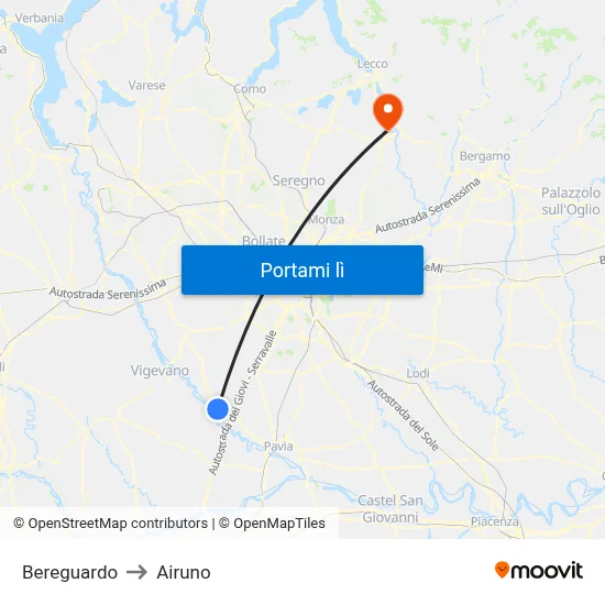 Bereguardo to Airuno map