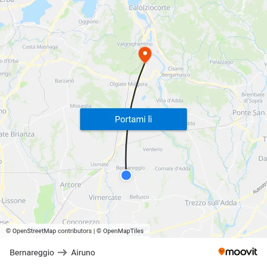 Bernareggio to Airuno map