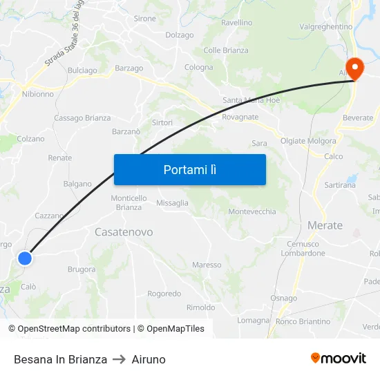 Besana In Brianza to Airuno map