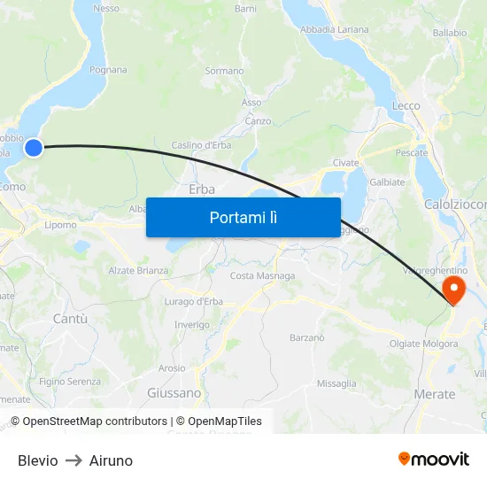 Blevio to Airuno map