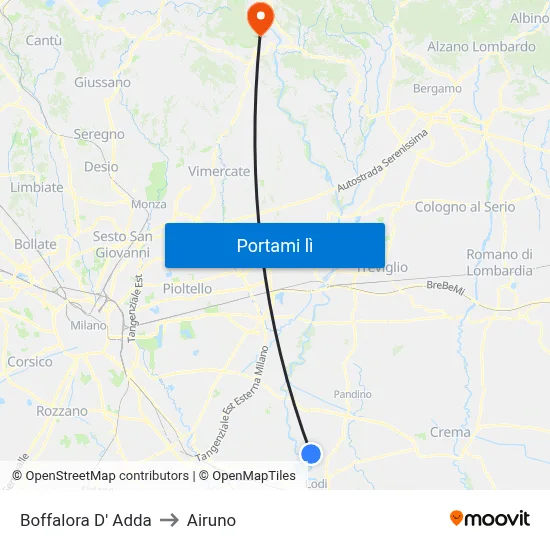 Boffalora D' Adda to Airuno map