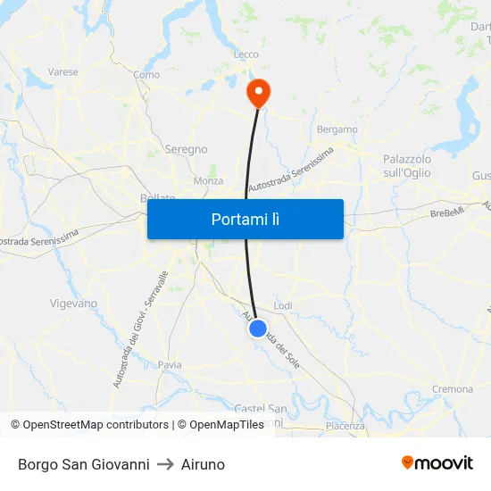 Borgo San Giovanni to Airuno map