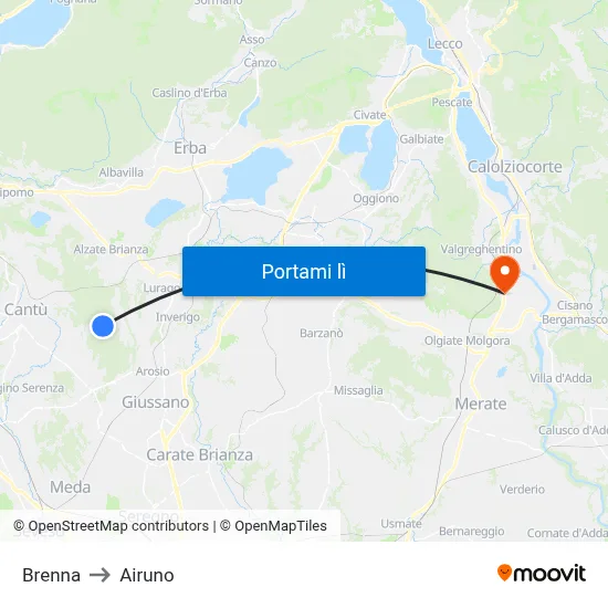 Brenna to Airuno map