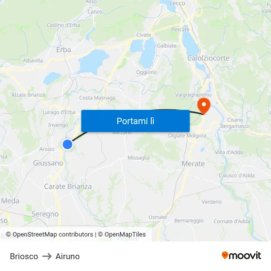 Briosco to Airuno map