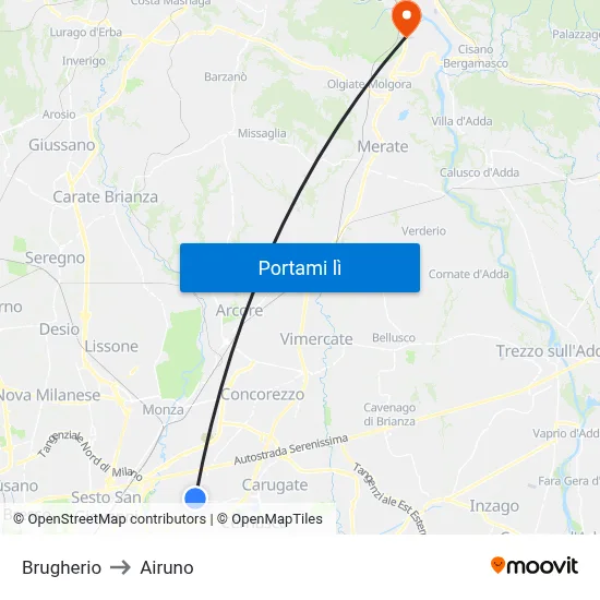 Brugherio to Airuno map