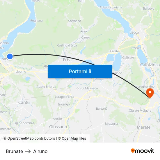 Brunate to Airuno map