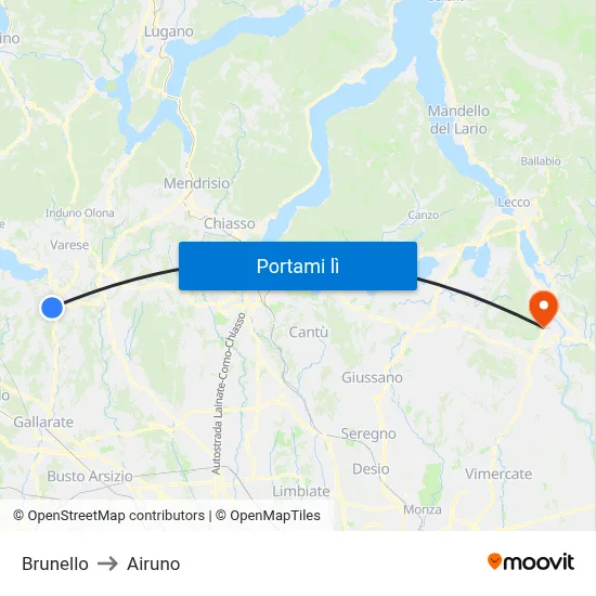 Brunello to Airuno map