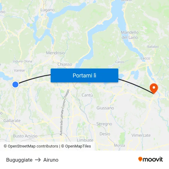 Buguggiate to Airuno map