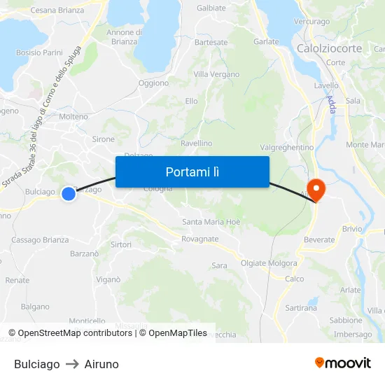 Bulciago to Airuno map