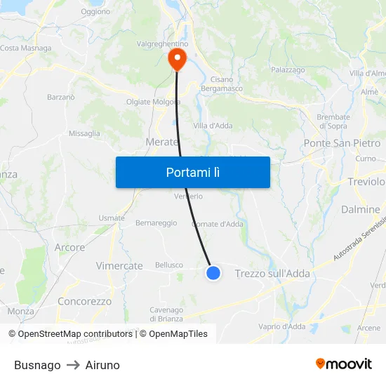 Busnago to Airuno map