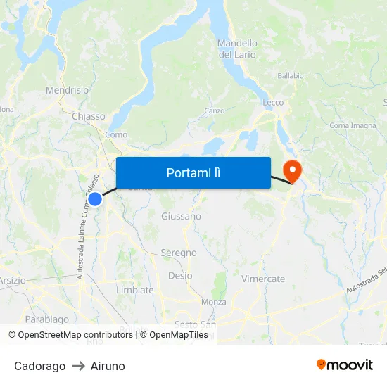 Cadorago to Airuno map