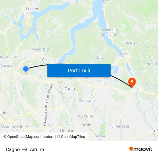 Cagno to Airuno map