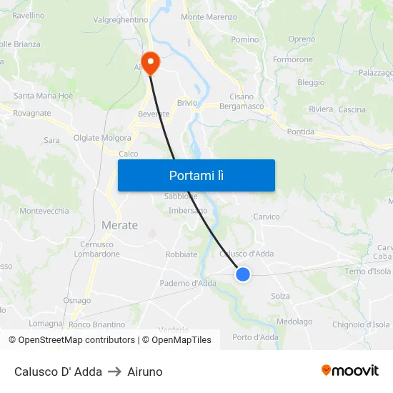 Calusco D' Adda to Airuno map