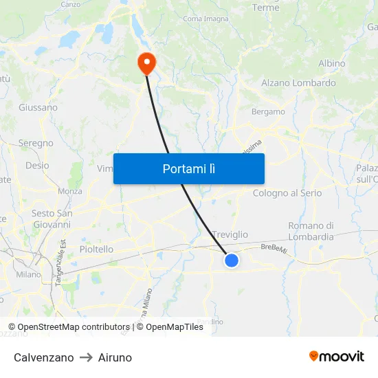 Calvenzano to Airuno map