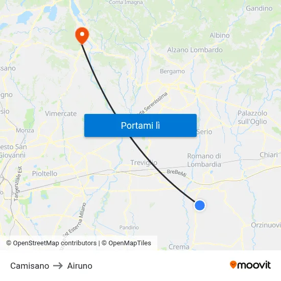 Camisano to Airuno map