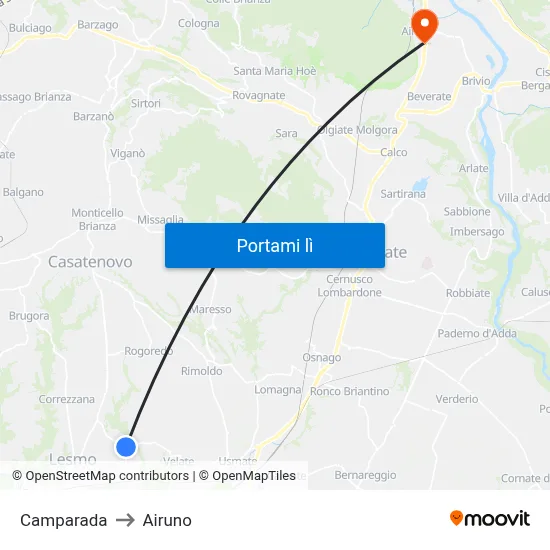 Camparada to Airuno map