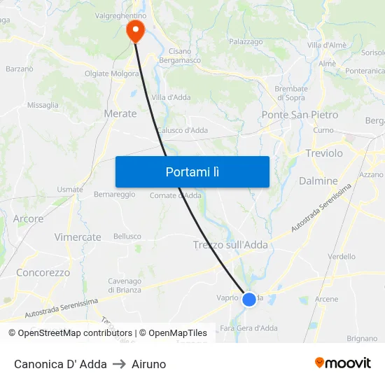 Canonica D' Adda to Airuno map