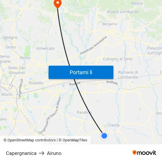 Capergnanica to Airuno map