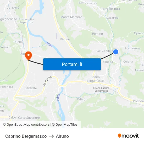 Caprino Bergamasco to Airuno map