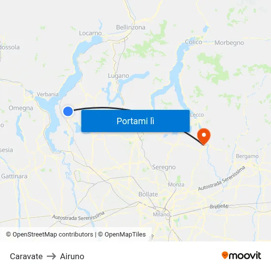 Caravate to Airuno map