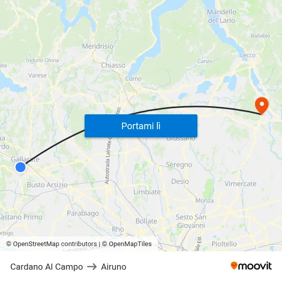 Cardano Al Campo to Airuno map