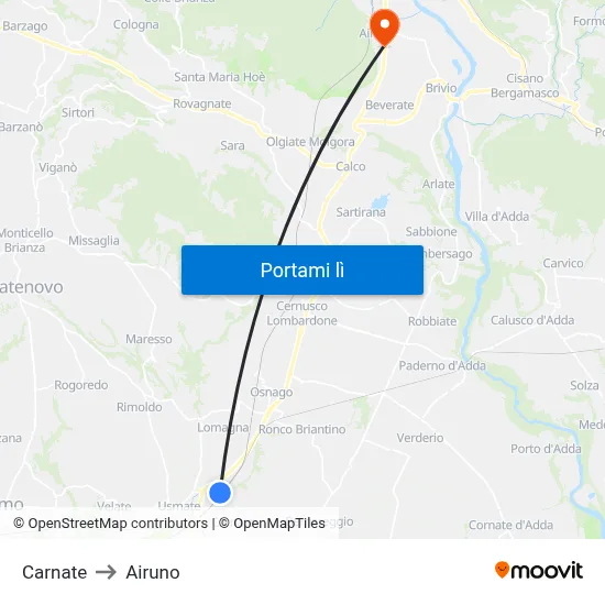Carnate to Airuno map