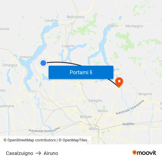 Casalzuigno to Airuno map