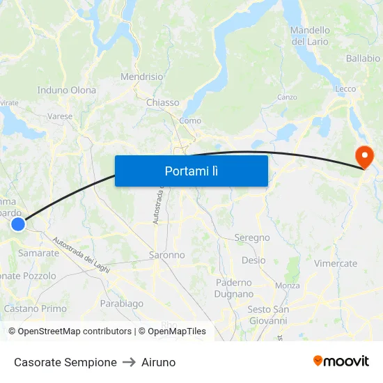Casorate Sempione to Airuno map