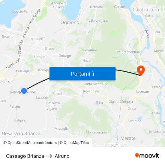 Cassago Brianza to Airuno map