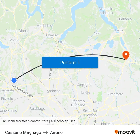 Cassano Magnago to Airuno map